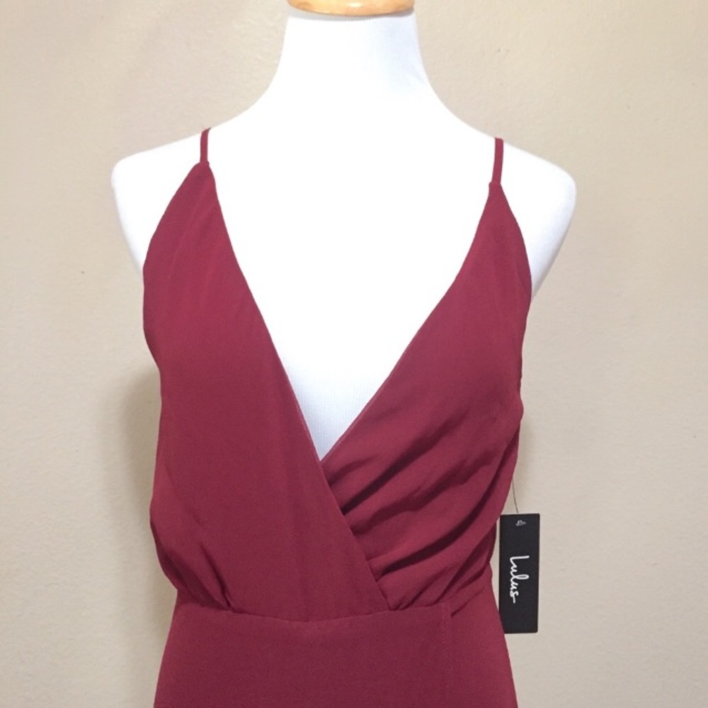 ONE LEFT! Lulus Burgundy Wine Chiffon Formal Dress - Picture 2 of 8
